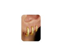 TINGN Lot de 3 paires de boucles d'oreilles créoles en or hypoallergénique plaqué or 14 carats - Légères - Petites boucles d'oreilles huggie ovales épaisses - Pour femme - Boucles d'oreilles créoles