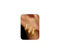 TINGN Lot de 3 paires de boucles d'oreilles créoles en or hypoallergénique plaqué or 14 carats - Légères - Petites boucles d'oreilles huggie ovales épaisses - Pour femme - Boucles d'oreilles créoles