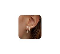 TINGN Lot de 3 paires de boucles d'oreilles en or pour femme et fille - Plaqué or 14 carats - Petites boucles d'oreilles hypoallergéniques CZ avec lettres de A à Z - Cadeau pour femme et fille, Cuivre