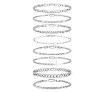 TINGN Lot de 5/6/8 bracelets en acier inoxydable pour homme - Bracelet à maillons cubains - Chaîne Figaro - Cadeau pour homme, père, ami, mari, Acier inoxydable