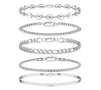TINGN Lot de 5/6/8 bracelets en acier inoxydable pour homme - Bracelets pour homme - Cuban Figaro - Chaîne à maillons - Ensemble de bijoux pour homme, père, ami, mari, 21 cm, Acier inoxydable