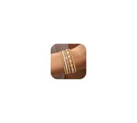 TINGN Lot de 5 bracelets pour femme plaqué or 14 carats - Bracelets pour femme et fille - Perles superposées - Perles en perles / croix - Bracelet réglable, Cuivre