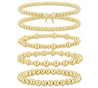 TINGN Lot de 5 bracelets pour femme - Plaqué or 14 carats - Extensible - Double cercle - Croix - Nœud - Cœur - Onde - Réglable - Bijou fantaisie pour femme, Cuivre