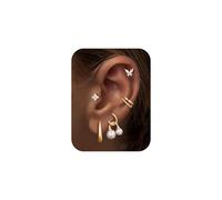 TINGN Lot de 5 paires de boucles d'oreilles hypoallergéniques argent/or pour femme - Plaqué or 14 carats - Petites boucles d'oreilles en zircone/papillon/perles - Boucles d'oreilles créoles - Pour