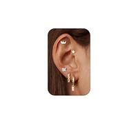 TINGN Lot de 5 paires de boucles d'oreilles hypoallergéniques argentées et dorées pour femme - Plaqué or 14 carats - Petites boucles d'oreilles empilables en oxyde de zirconium - Boucles d'oreilles