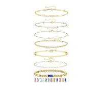 TINGN Lot de 7 bracelets porte-bonheur plaqués or 14 carats pour femme - 12 pierres de mois - Bracelet empilable - Perles en papier - Boîte - Bijoux fantaisie - Cadeaux d'anniversaire pour femmes et