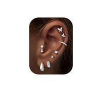 TINGN Lot de 8 paires de petites boucles d'oreilles créoles pour femme - Hypoallergéniques - Plaqué or - Pour plusieurs trous d'oreilles - Combinaisons délicates - Bijoux cartilagineux - Cadeaux