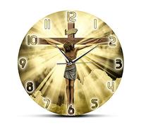 tingnn Jésus-Christ sur la Croix Vendredi Saint Calvaire Horloge Murale chrétienne spirituelle Dieu prière silencieuse Horloge Murale Bible Foi décor à la Maison-Frameless_Simple_Design