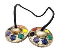 Tingsha (bol tibétain) Coupez-le fait à la main Artisanat indien Design chakra émaillé avec ses couleurs.Plats pour méditation, guérison, conscience, reiki ou détente.