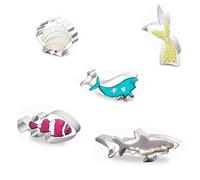 TINGSING Ensemble de Emporte-Pièces en Aciers Inoxydables sous la Mer avec Livret de Recettes, Requin, Baleine, Poisson, Queue de Sirène, Tortue de mer pour Faire des Cookies (5pcs)