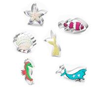 TINGSING Ensemble de Emporte-Pièces en Aciers Inoxydables sous la Mer avec Livret de Recettes, Requin, Baleine, Poisson, Queue de Sirène, Tortue de mer pour Faire des Cookies (6pcs)