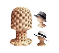 TINGSING Support de présentation en rotin pour chapeau, perruque, coiffeur, démonstration de coiffure, vitrine en osier fait à la main, design unique tissé pour la maison, salon de coiffure, base