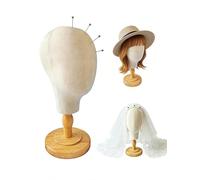 TINGSING Support de tête de perruque en toile 21 pouces Support de présentation de chapeau de bloc de tête de mannequin avec support en bois amovible - pour chapeaux, perruque, tête de modèle de dôme