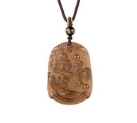 Tingyilan Collier pendentif amulette en obsidienne naturelle Feng Shui, gravure des 12 signes du zodiaque chinois, amulette horoscope en pierre précieuse avec signe animal,Marron,Chicken+Cow+Snake