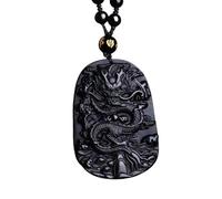Tingyilan Collier Pendentif Dragon Obsidienne Noire