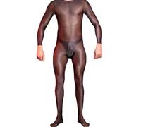 Tingyilan Combinaison Brillante pour Hommes en Huile, Combinaison intégrale Transparente, Ouverture à l'entrejambe, Body Une pièce, Tenue de détente,Noir,One Size