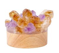 Tingyilan Cristaux et pierres de guérison lumière avec base en bois LED, fabriqué à la main, cristal naturel quartz sphère de guérison Décoration de lumière de nuit,Zijinghuang
