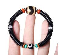 Tingyilan Dzi Perles Tibétaine Bracelet Feng shui Bouddhiste Méditation Amulette Huya Dzi Bracelets en perles Bonne Chance Bijoux pour Femmes Hommes,Noir,One Size