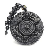 Tingyilan Gossip Dragon Phoenix Collier Pendentif en Obsidienne,Noir