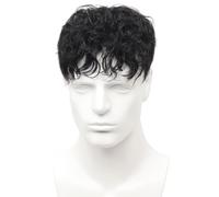 Tingyilan Leslie Curly Style Postiche Pour Homme, Doux Mince À La Mode Respirant Hommes Cheveux Topper Perruque Remplacement De Cheveux Pour Homme Postiche Pour Cosplay,Noir,18x20cm