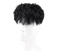 Tingyilan Mens Naturel Bouclé Cheveux Toppers Véritable Cheveux Humains Peau Mince Base PU avec Clip Dans Cheveux Toupee Remy Postpiece 4 Clips Remplacement De Cheveux Toupee,Noir,16x18cm
