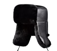 Tingyilan Noir,Russe Soviétique Ushanka Cossack Aviator Bomber Hat Fourrure d'hiver Earflap Cap, Fausse Fourrure & Faux PU Cuir Trapper Happ, Coupe-Vent Chasse Ski
