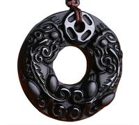 Tingyilan Obsidienne Noire Naturelle Cristal Bouddha Force Protection Amulette Porte-Bonheur Pendentif Collier,Style t
