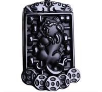 Tingyilan Obsidienne Noire Naturelle Cristal Bouddha Force Protection Amulette Porte-Bonheur Pendentif Collier,Style m