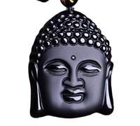 Tingyilan Obsidienne Noire Naturelle Cristal Bouddha Force Protection Amulette Porte-Bonheur Pendentif Collier,Style d
