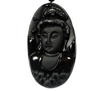 Tingyilan Obsidienne Noire Naturelle Cristal Bouddha Force Protection Amulette Porte-Bonheur Pendentif Collier,Style c