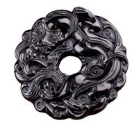 Tingyilan Obsidienne Noire Naturelle Cristal Bouddha Force Protection Amulette Porte-Bonheur Pendentif Collier,Style r