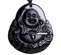Tingyilan Obsidienne Noire Naturelle Cristal Bouddha Force Protection Amulette Porte-Bonheur Pendentif Collier,Style s