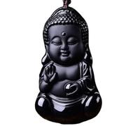 Tingyilan Obsidienne Noire Naturelle Cristal Bouddha Force Protection Amulette Porte-Bonheur Pendentif Collier,Style a