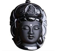 Tingyilan Obsidienne Noire Naturelle Cristal Bouddha Force Protection Amulette Porte-Bonheur Pendentif Collier,Style o
