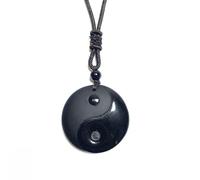 Tingyilan Obsidienne Noire Taoïsme Neuf Caractères Vérité Purification Yin et Yang Collier Pendentif,Style a