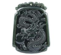 Tingyilan Pendentif Talisman Dragon Chanceux en Jade Vert Naturel de Hotan, Ornements Spirituels Chinois en Jade, Bijoux Cadeaux avec Boîte,2