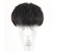 Tingyilan Perruque Courte Bouclée Pour Hommes Avec Frange Toupet Naturelle Dentelle Avec Base En PU, Clips Et Bandes Doubles Côtés Vêtements De Cosplay De Costume,Noir,16x18cm