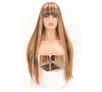 Tingyilan Perruque longue blonde mixte mise en évidence avec frange, perruques synthétiques de partie centrale pour la fête Cosplay Halloween Anime Carnaval Déguisements