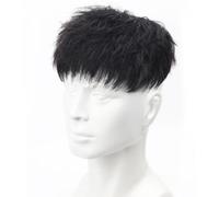 Tingyilan Perruque Noire Bouclée Courte Pour Hommes, Systèmes De Remplacement De Toupet De Cheveux Humains Naturels Avec 4 Clips Et 10 Bandes Pour Un Usage Quotidien Masculin,Noir,16x18cm
