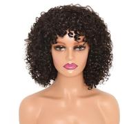 Tingyilan Perruques Afro Courtes Kinky Bouclées Avec Frange Naturelle Des Années 70 Des Années 80 Perruque De Cheveux Avec Frange Synthétique Pour Les Femmes Noires,1b