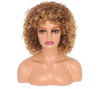 Tingyilan Perruques Afro Courtes Kinky Bouclées Avec Frange Naturelle Des Années 70 Des Années 80 Perruque De Cheveux Avec Frange Synthétique Pour Les Femmes Noires,T2733a