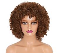 Tingyilan Perruques Afro Courtes Kinky Bouclées Avec Frange Naturelle Des Années 70 Des Années 80 Perruque De Cheveux Avec Frange Synthétique Pour Les Femmes Noires,10