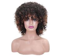 Tingyilan Perruques Afro Courtes Kinky Bouclées Avec Frange Naturelle Des Années 70 Des Années 80 Perruque De Cheveux Avec Frange Synthétique Pour Les Femmes Noires,1bt30