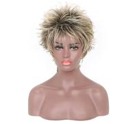 Tingyilan Perruques Coupe Pixie Pour Femmes Frange Perruques Cheveux Courts Naturel Blonde Moelleux Superposé Réglable Synthétique Respirant Mat Perruques Ombre Cendre Or