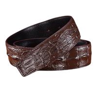 Tingyilan Sangle de ceinture en cuir véritable à motif crocodile pour hommes sans boucle automatique, travail ou vêtements décontractés style cow-boy,Marron,120cm