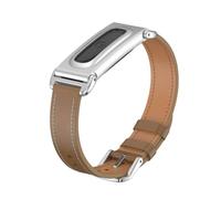 TingYR Bracelet Compatible avec Google Fitbit Air, Boîtier en Métal + Bracelet en Cuir Microfibre, Résistant aux Rayures et Confortable. Brun Foncé coque de protection métallique.