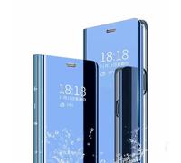 TINGYR Coque pour Samsung Galaxy S25 Edge Housse, Luxe Clear View Etui Miroir Mirror Makeup, [Fonction Debout] [Anti-Rayures], Housse Coque pour Samsung Galaxy S25 Edge.（Bleu）