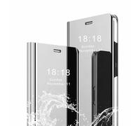 TingYR Coque pour Samsung Galaxy S25 Edge Housse, Luxe Clear View Etui Miroir Mirror Makeup, [Fonction Debout] [Anti-Rayures], Housse Coque pour Samsung Galaxy S25 Edge.（Argent）