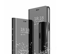 TingYR Coque pour Xiaomi 14T Housse, Luxe Clear View Etui Miroir Mirror Makeup, [Fonction Debout] [Anti-Rayures], Housse Coque pour Xiaomi 14T.（Noir）
