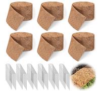 Tinideya Lot de 6 rouleaux de paillis naturel pour aménagement paysager, 200 x 11,4 cm, tapis de paillage en fibre de coco avec 60 piquets en acier en forme de U épais pour jardinière, jardin, légumes
